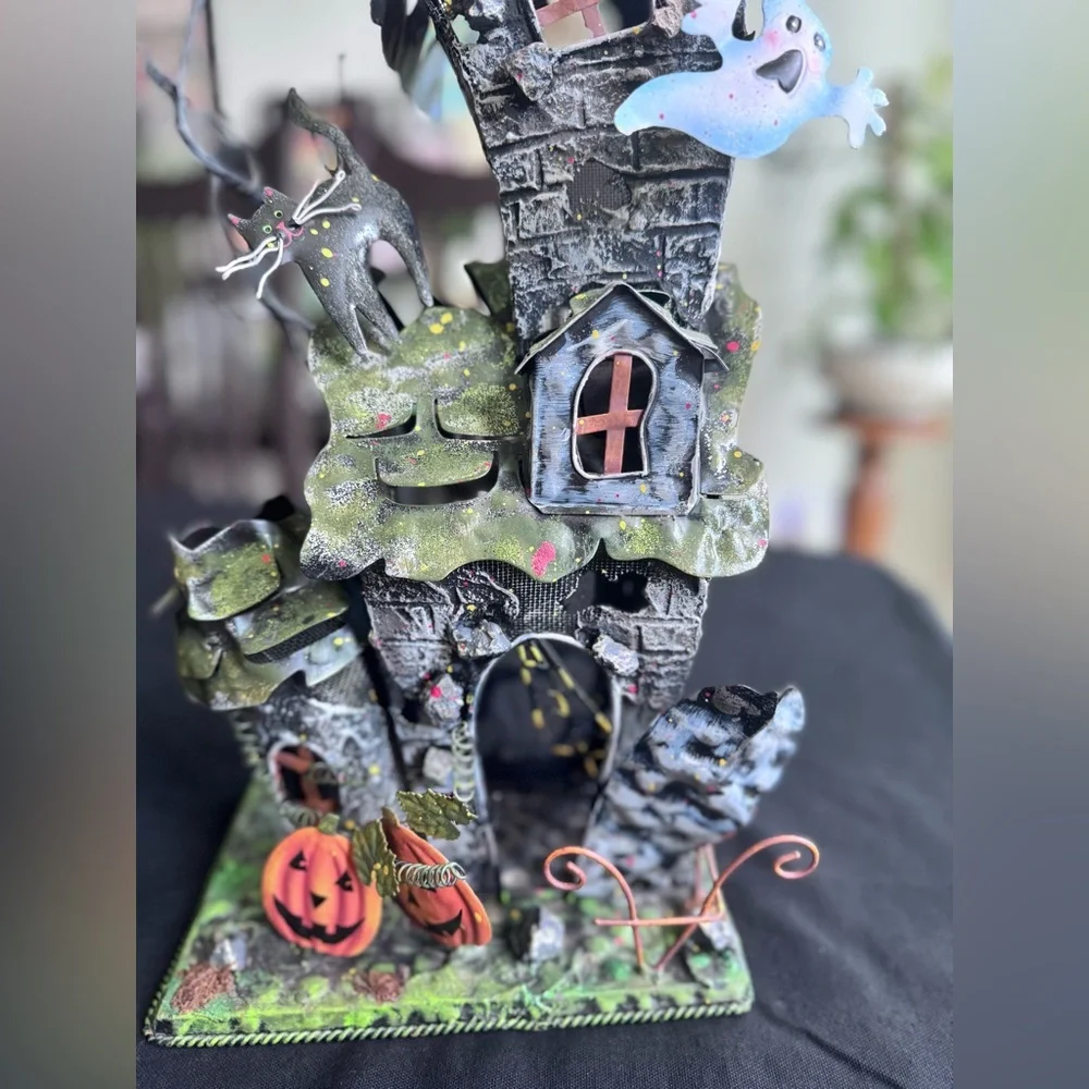 Halloween Metal  Haunted House Tea Light Candle Holder